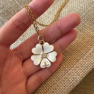 Handmade Vintage CHANEL CC Floral Charm Upcycled Repurposed Pedant necklace